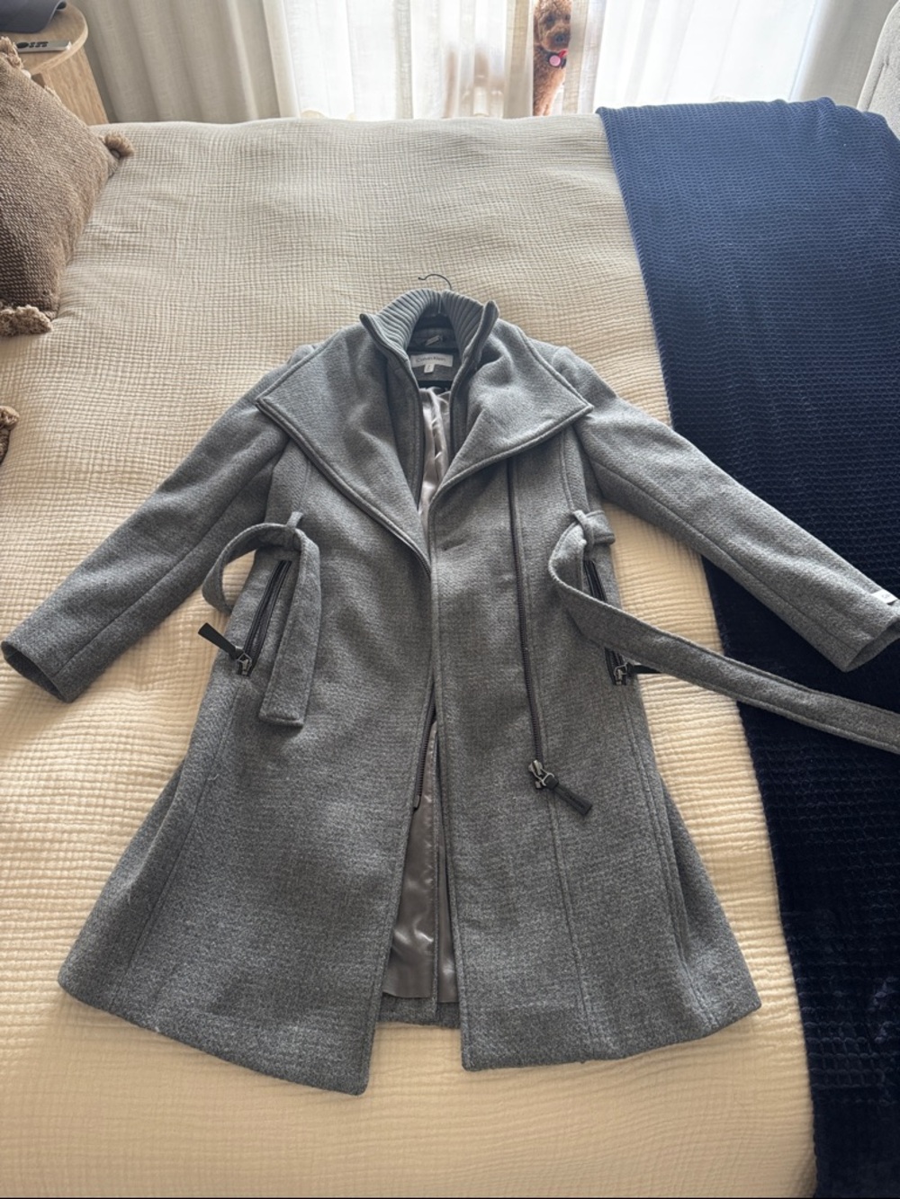 Calvin Klein Women’s Wool Blend Belted Wrap Coat grey - Picture 5 of 6